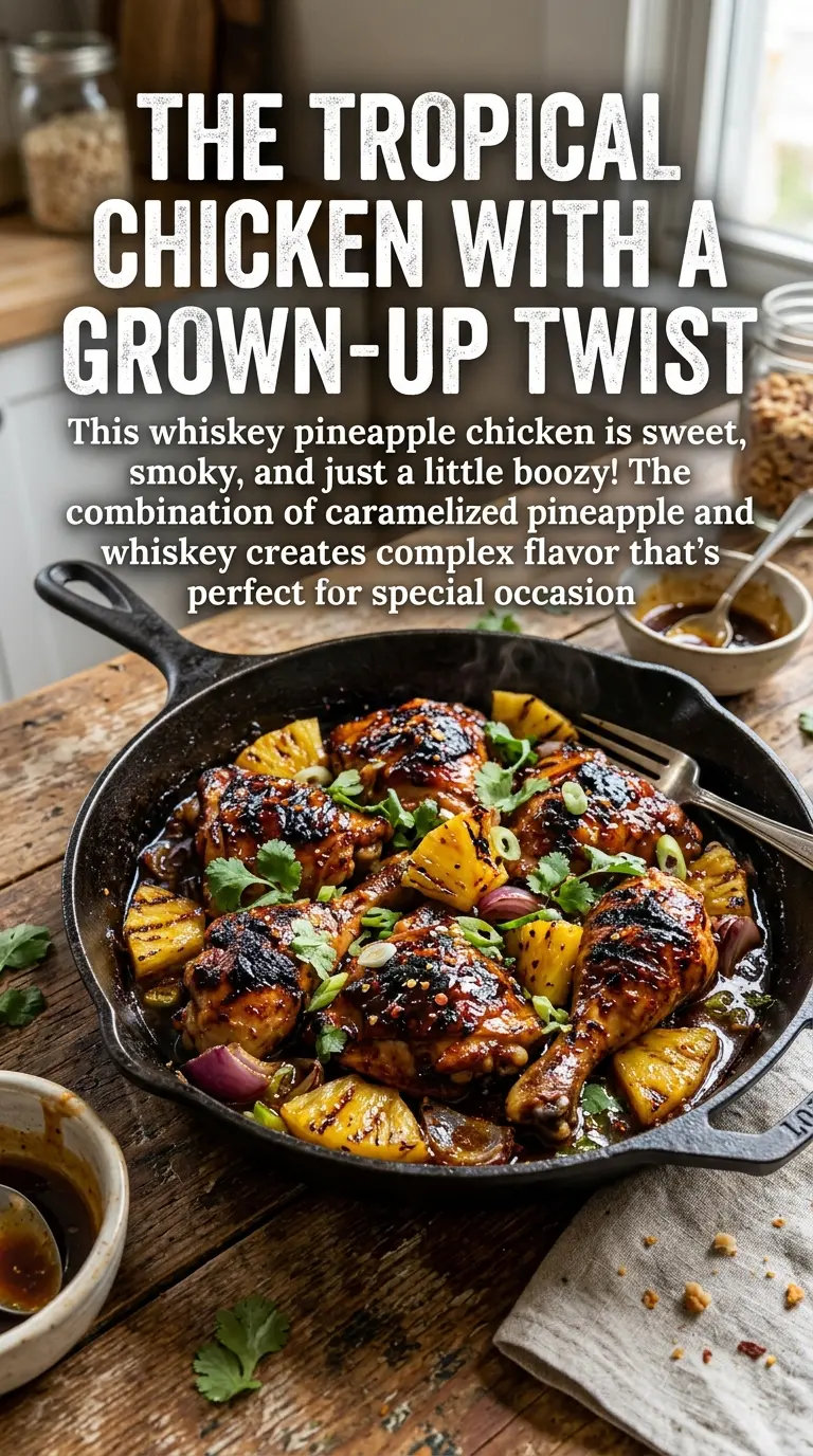 Whiskey Pineapple Chicken caramelized, smoky, glossy