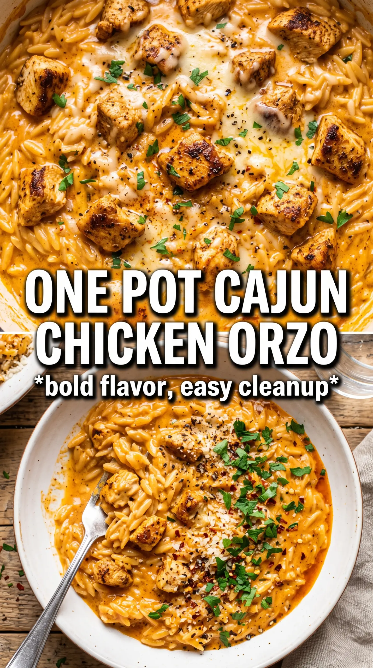 Cajun Chicken Orzo creamy spicy skillet