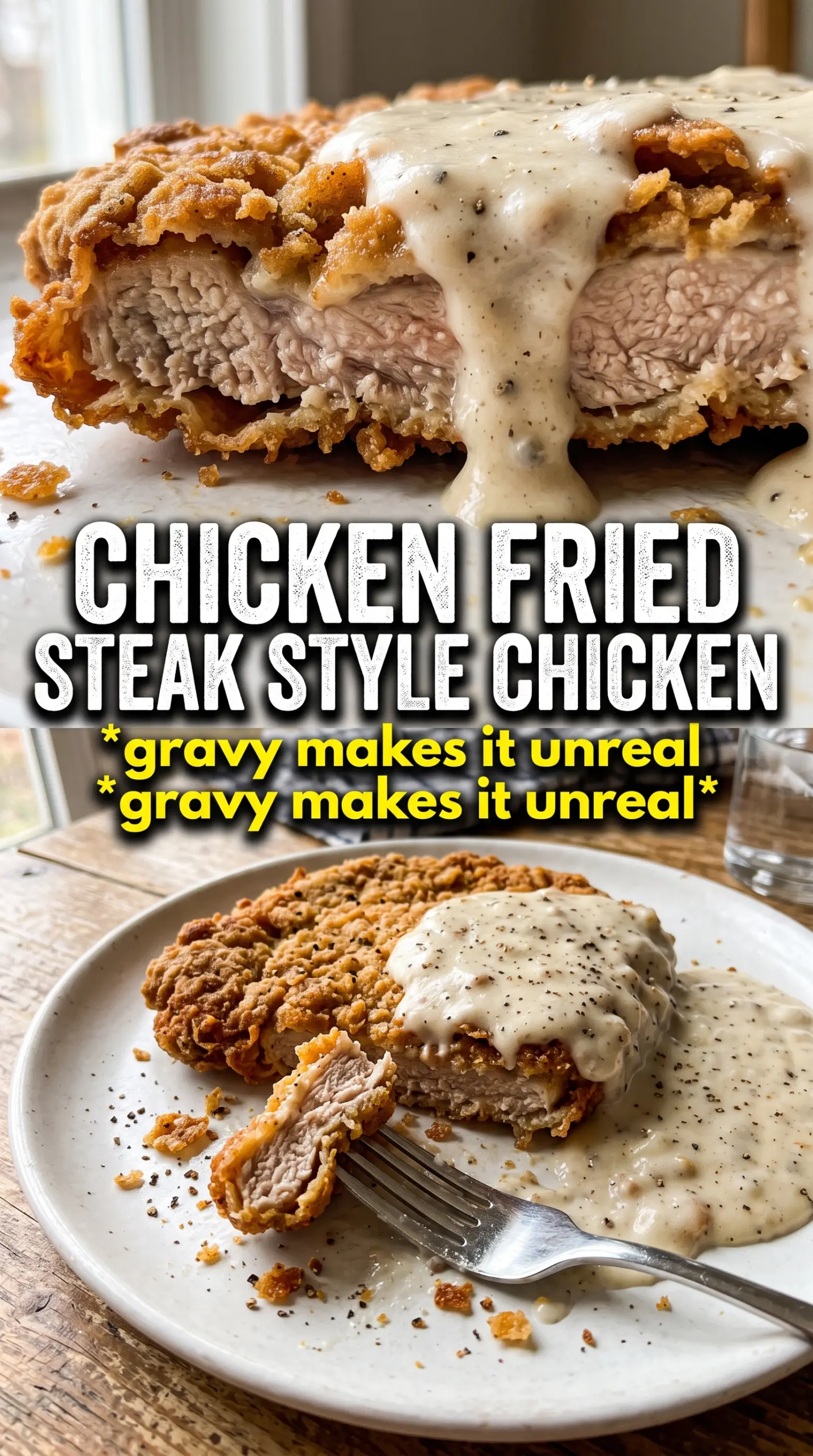 Country fried chicken crispy golden gravy