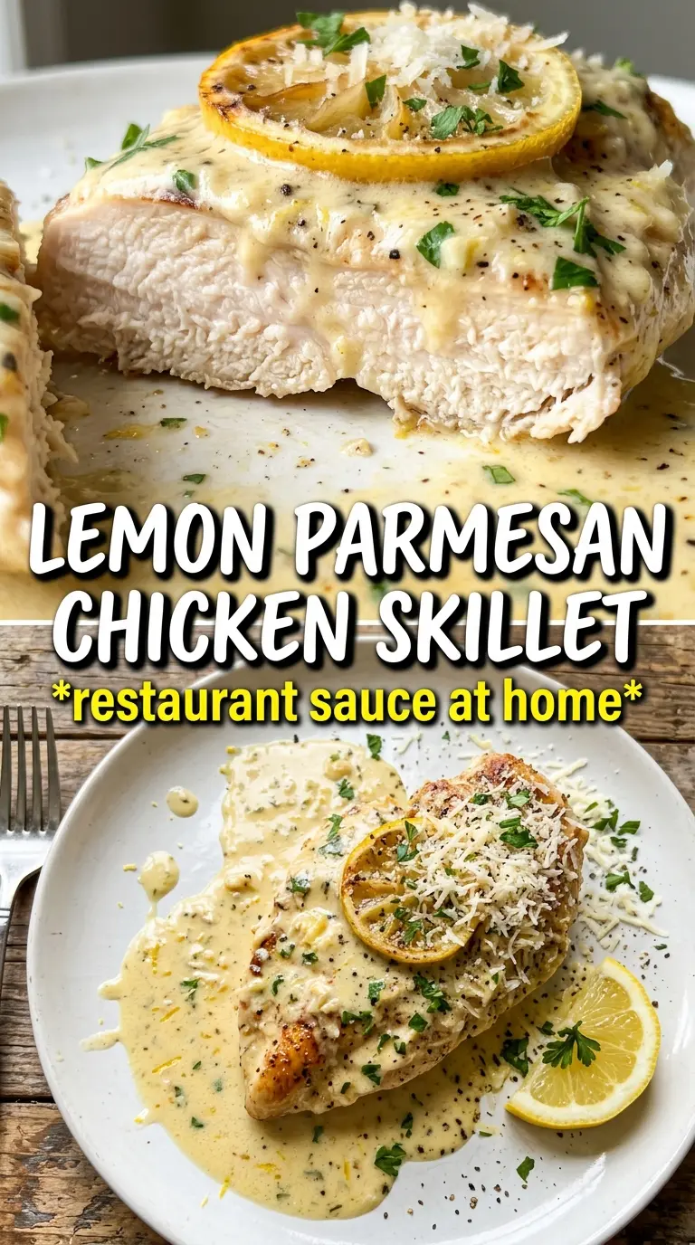 Creamy Parmesan Lemon Chicken skillet, silky, bright, golden