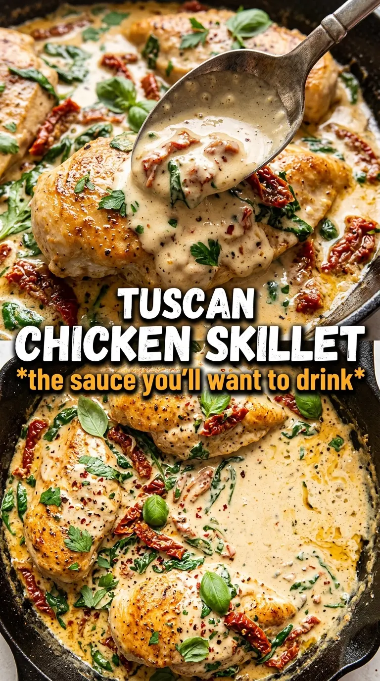 Creamy Tuscan Chicken rich skillet chicken spinach sun-dried tomatoes