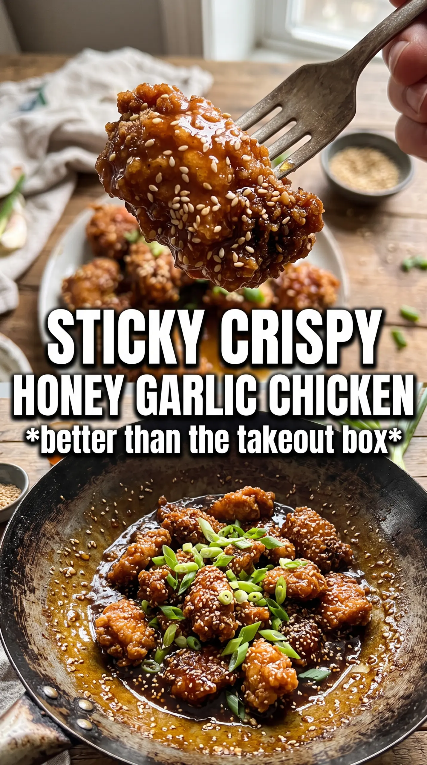 Crispy Chinese honey garlic chicken glossy sauce