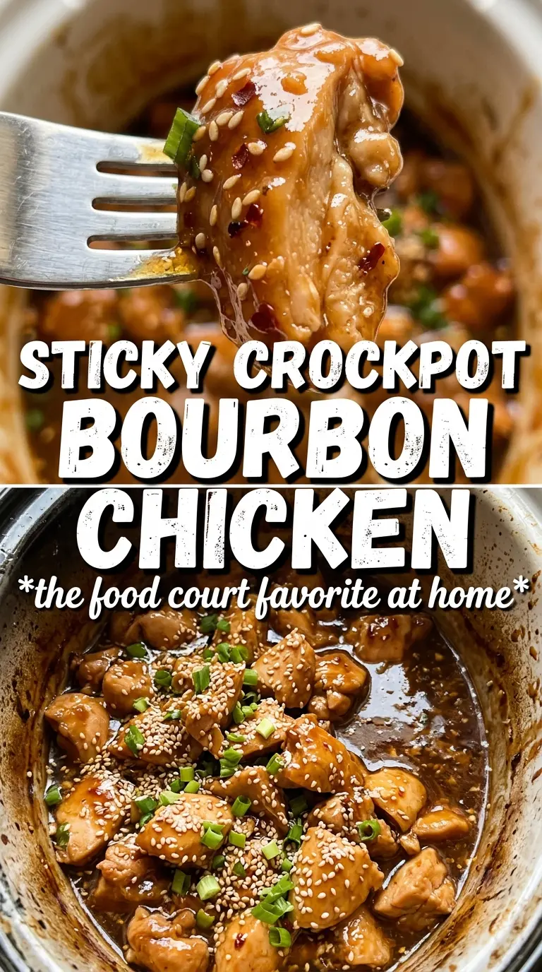 Crock Pot Bourbon Chicken glossy mahogany sauce