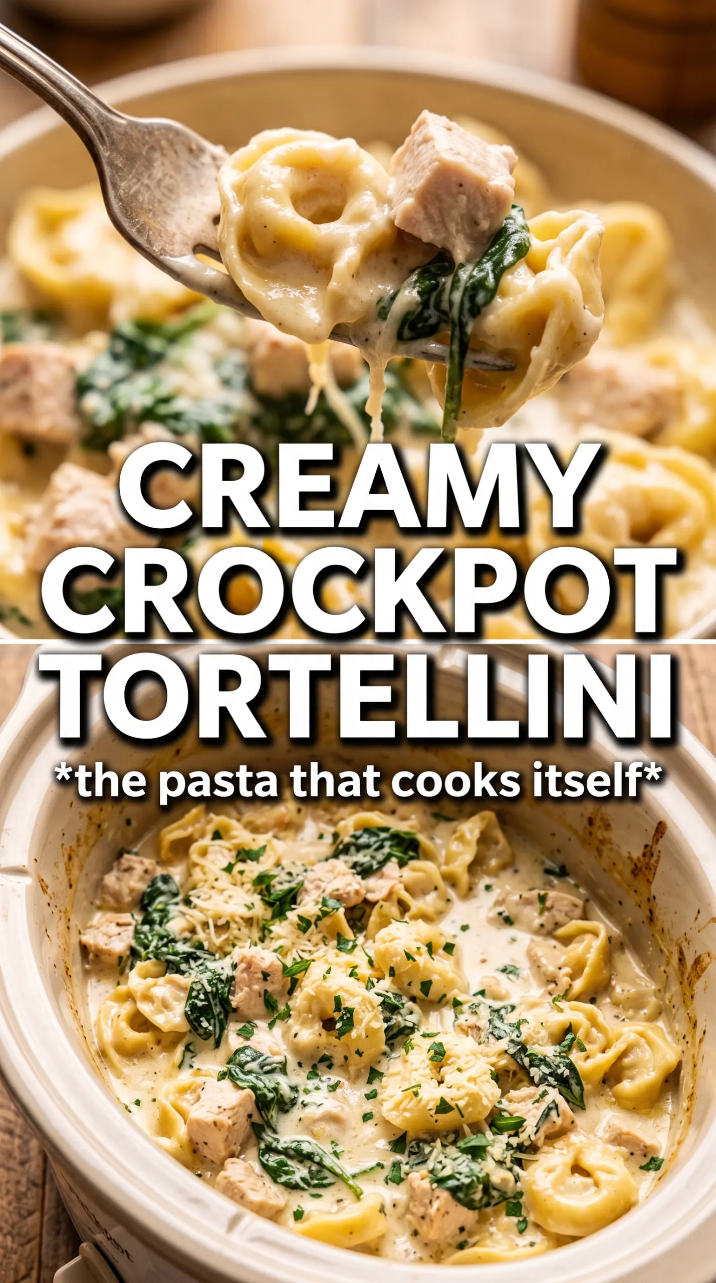 Crockpot Chicken Tortellini creamy spinach basil