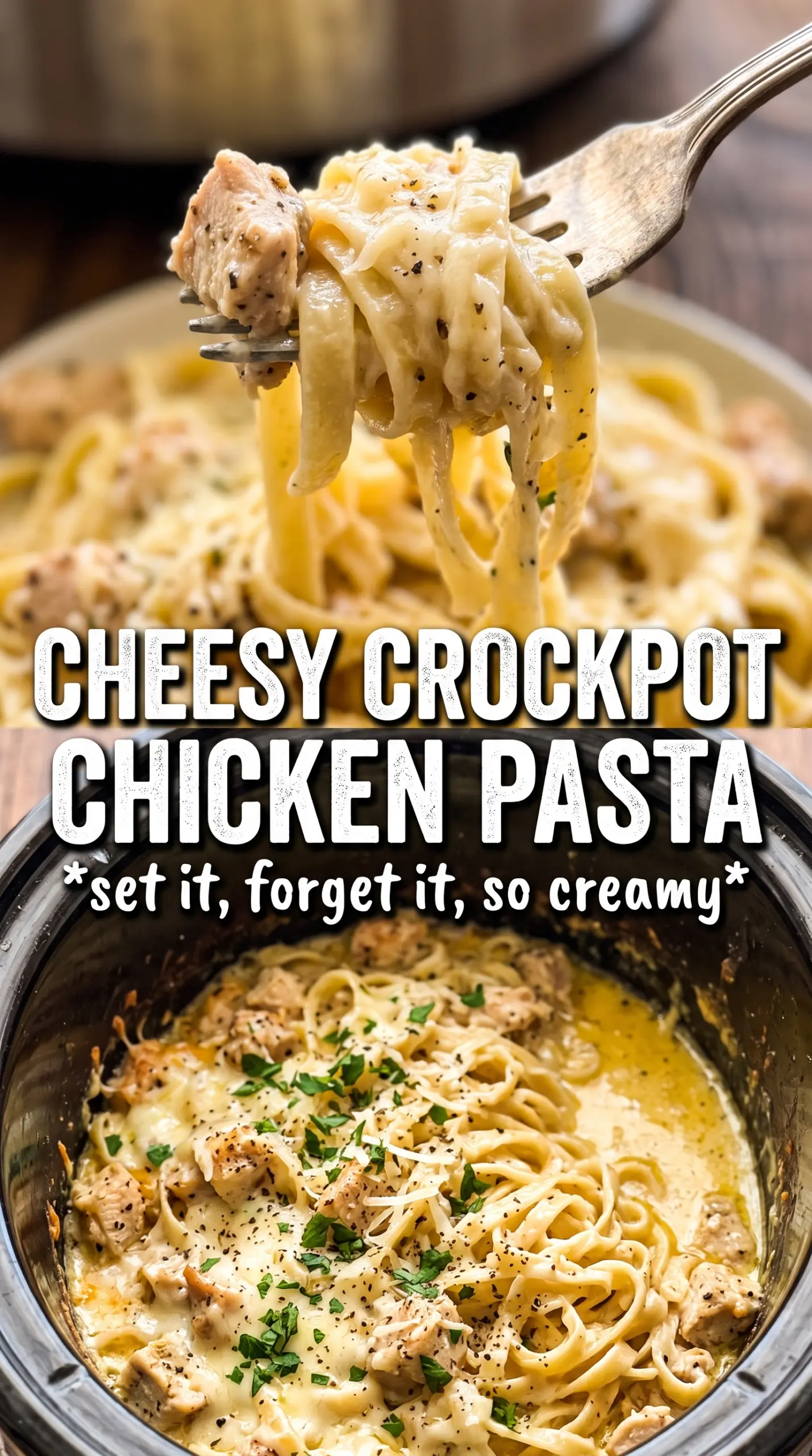 Crockpot Garlic Parmesan Chicken Pasta creamy garlic Parmesan