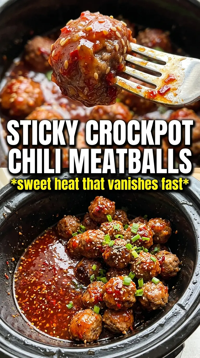 Crockpot Sweet Chili Meatballs glossy savory