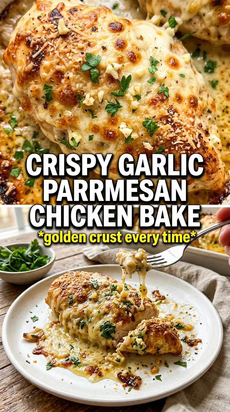 Garlic Parmesan Chicken Bake golden crust, cheesy, crispy