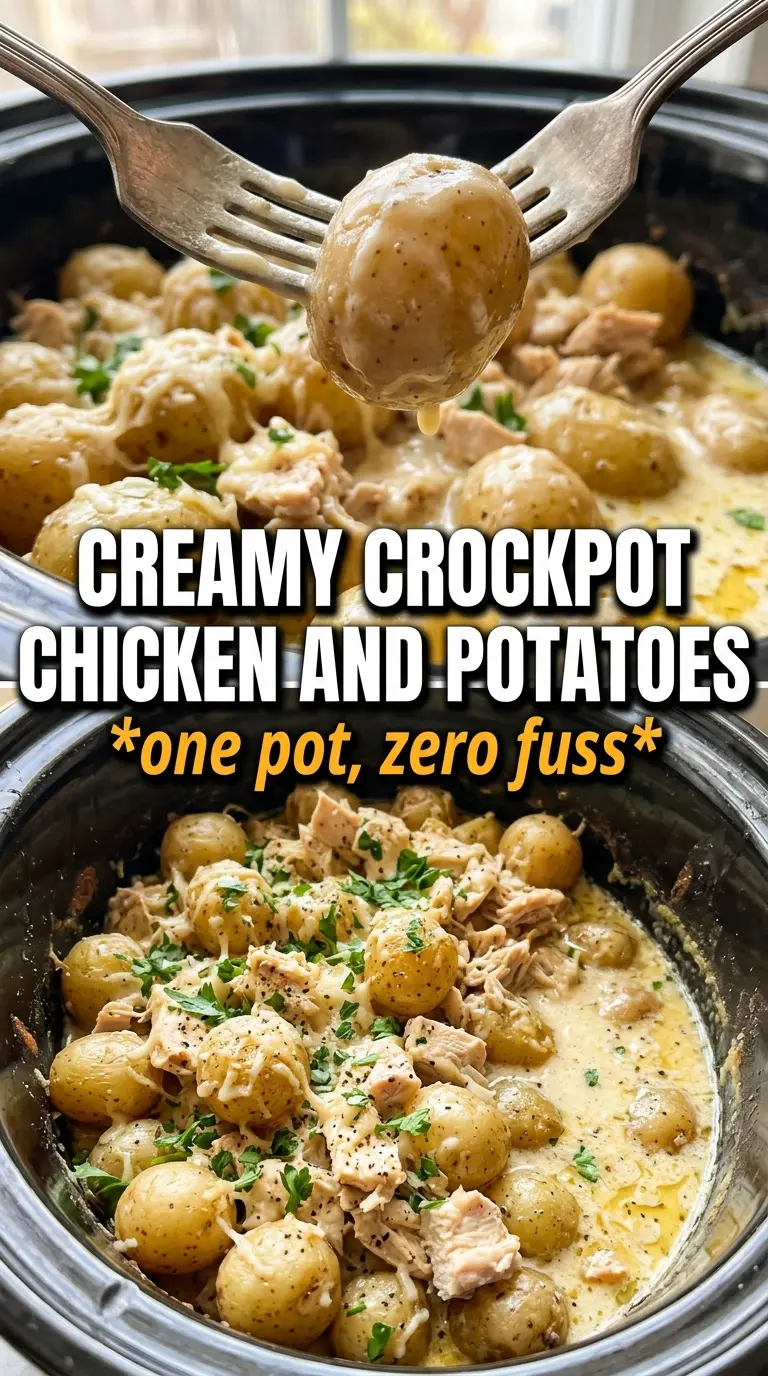 Garlic Parmesan Crockpot Chicken and Potatoes, golden, herb-crusted