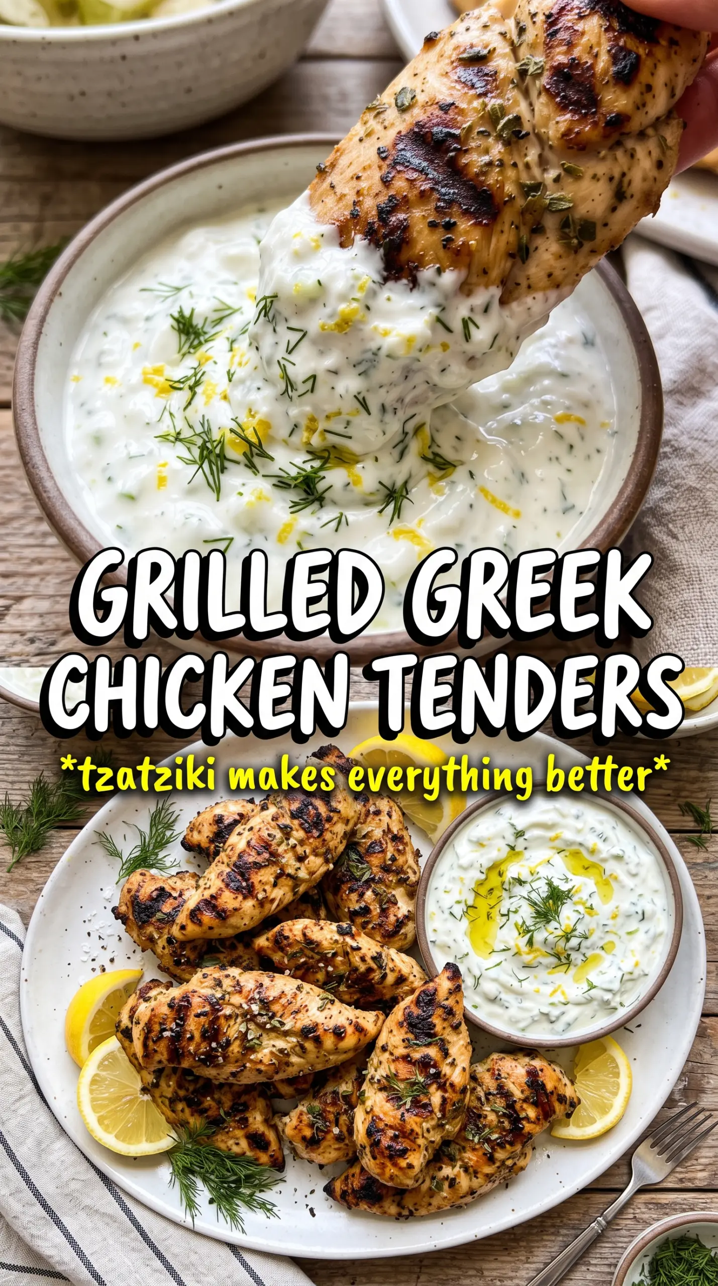 Greek chicken tenders lemon herb tzatziki