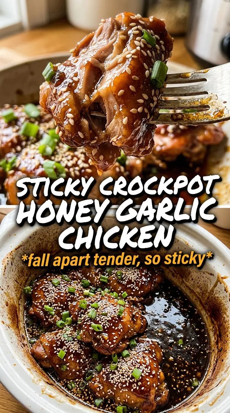 Honey Garlic Slow Cooker Chicken Thighs sticky glazed chicken sesame green onions