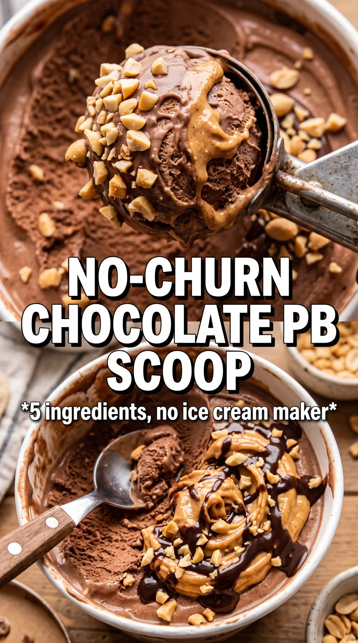No-Churn Chocolate Peanut Butter Ice Cream, creamy swirls, fudgy chocolate