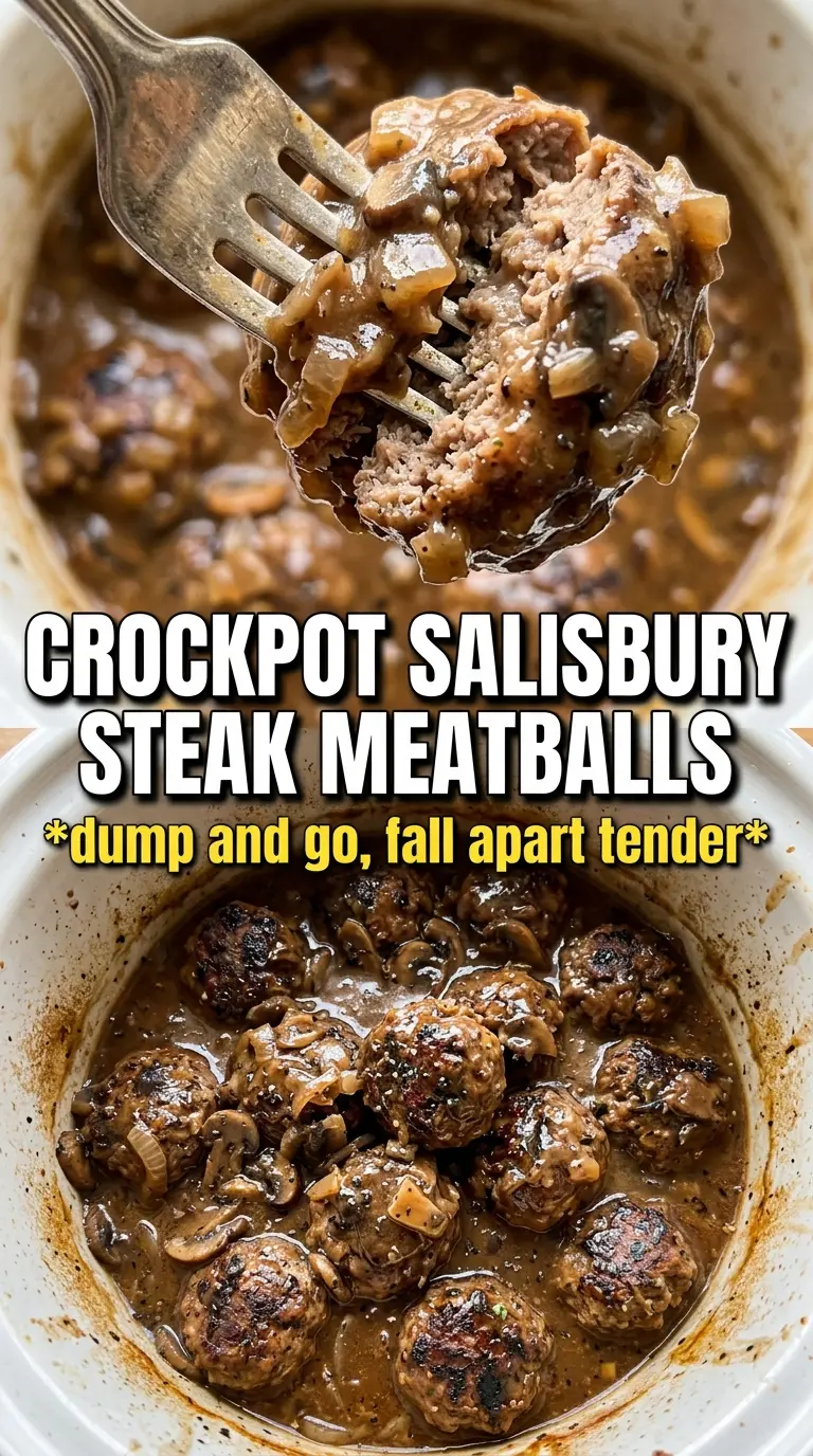 Slow Cooker Salisbury Steak Meatballs savory mushroom gravy
