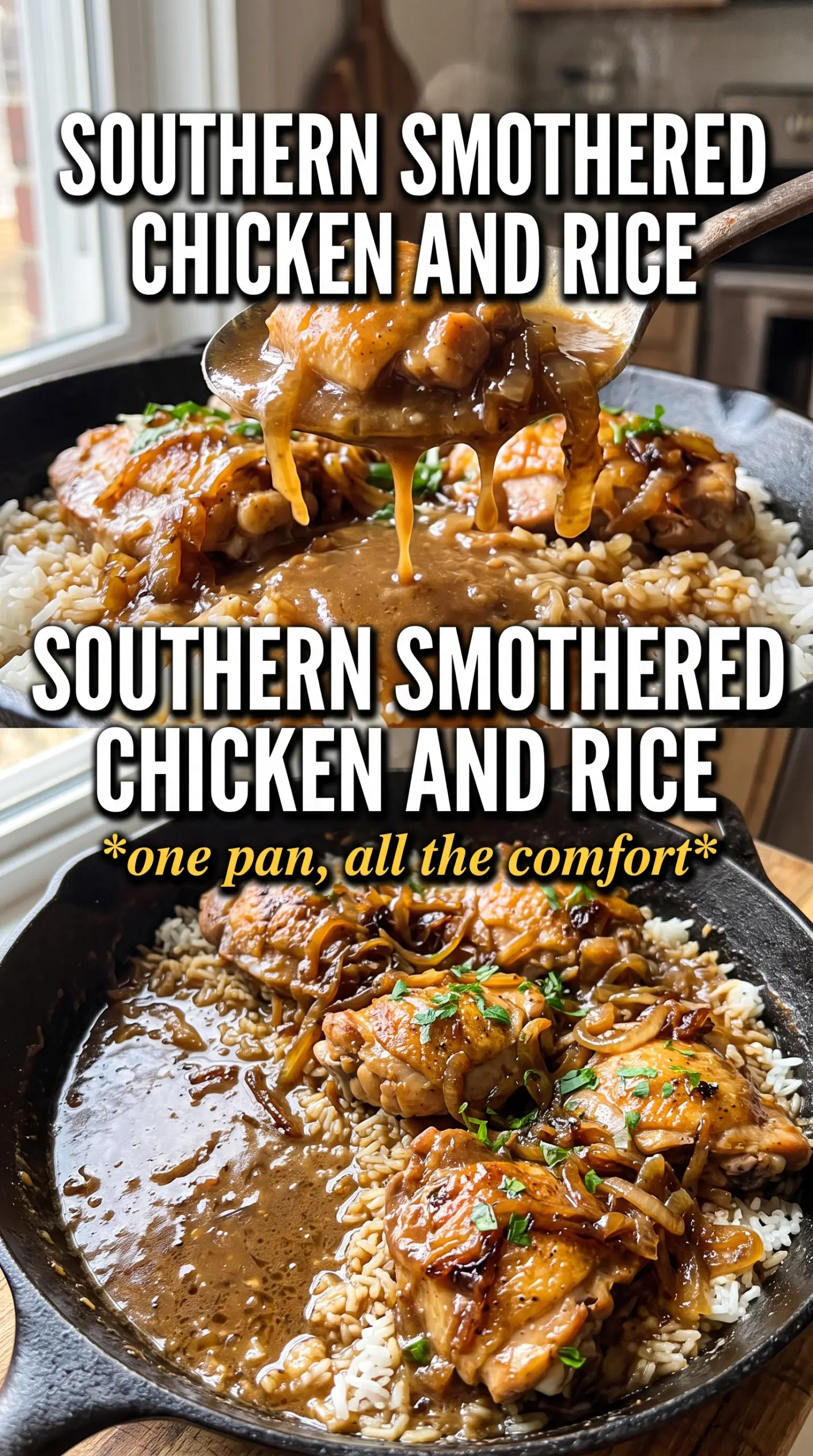 Smothered Chicken and Rice savory onion gravy tender chicken