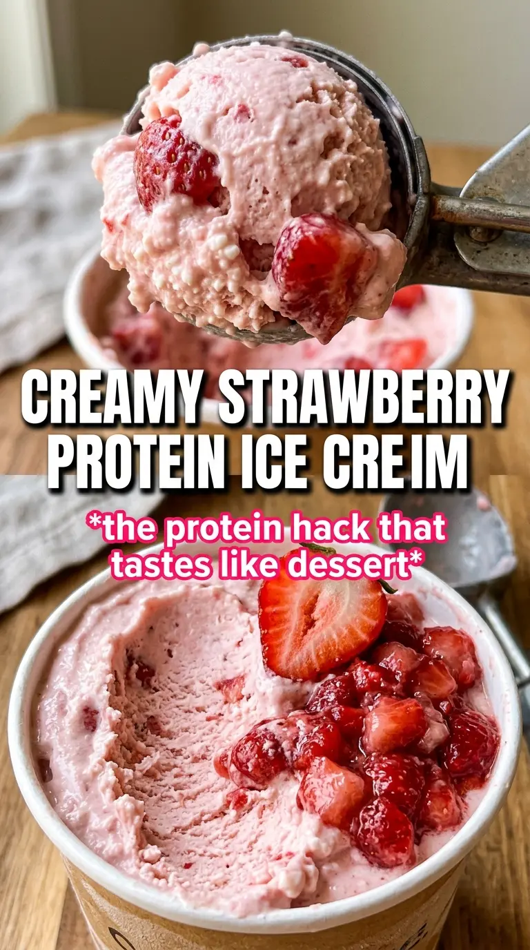 Strawberry Cottage Cheese Ice Cream, creamy pink, high-protein