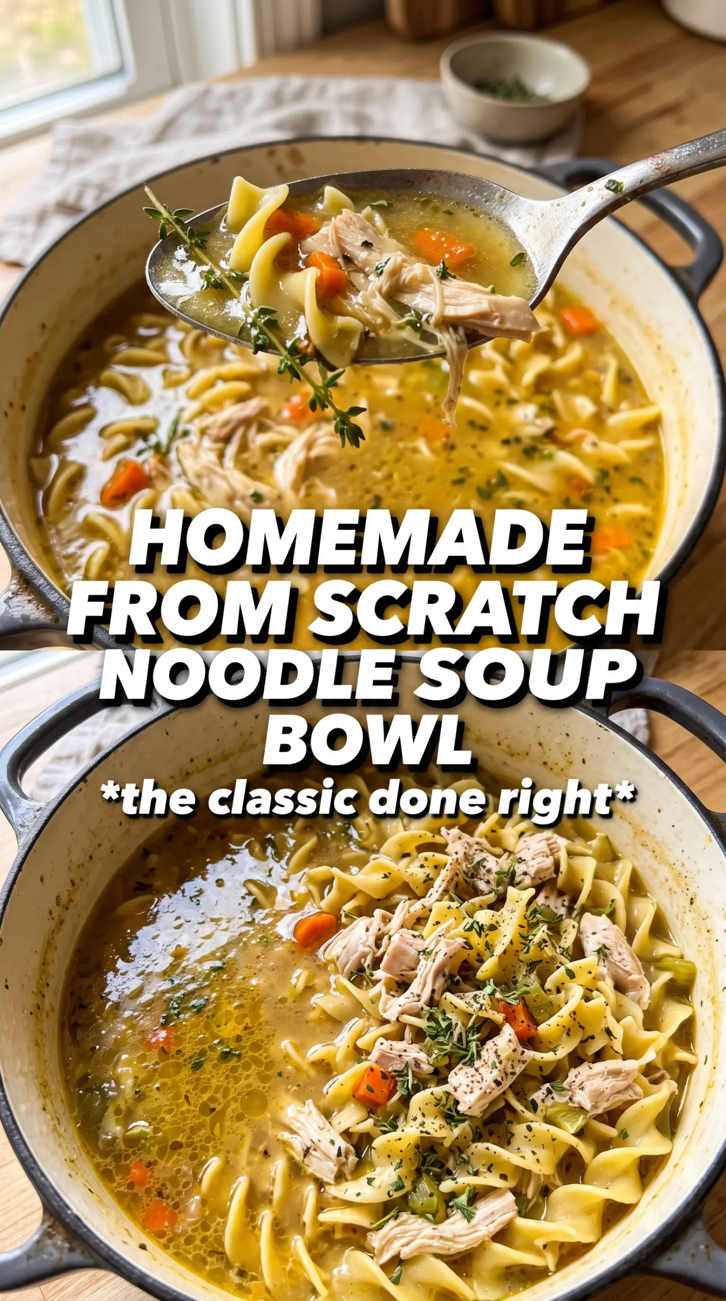 Chicken Noodle Soup From Scratch, hearty broth, shredded chicken, egg noodles