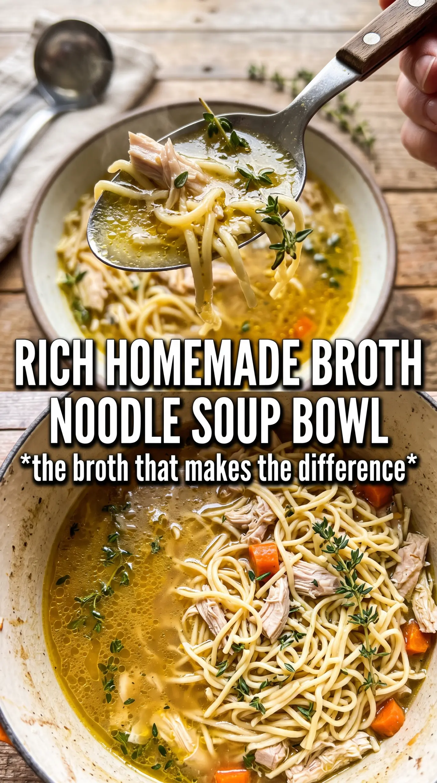 Chicken Noodle Soup With Homemade Broth rich golden broth, shredded chicken, egg noodles