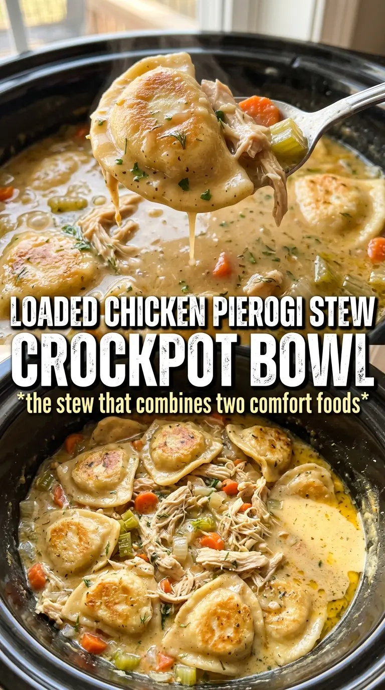 Crock Pot Chicken Pierogi Stew creamy cheesy hearty
