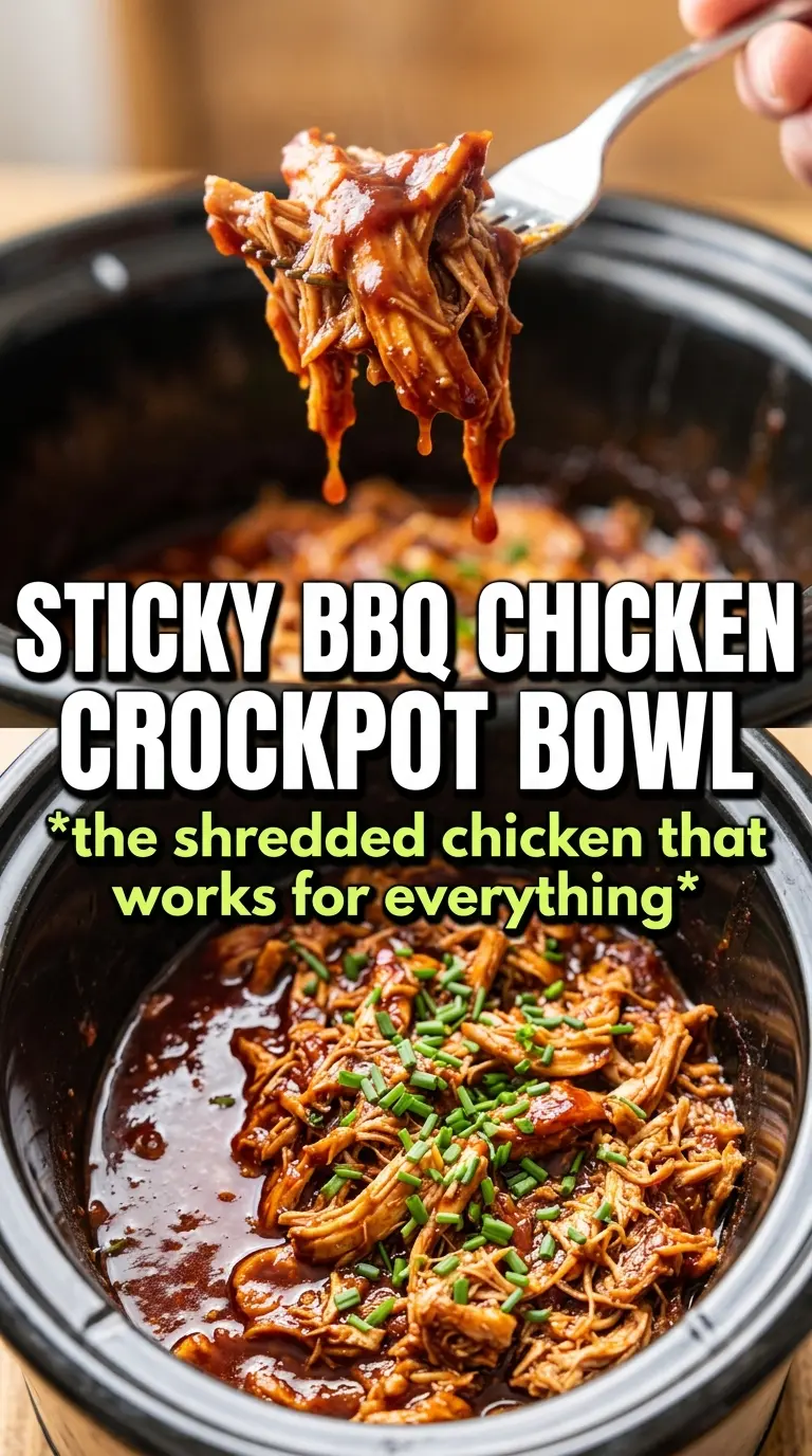 Crockpot BBQ Chicken saucy shredded, sandwich-ready