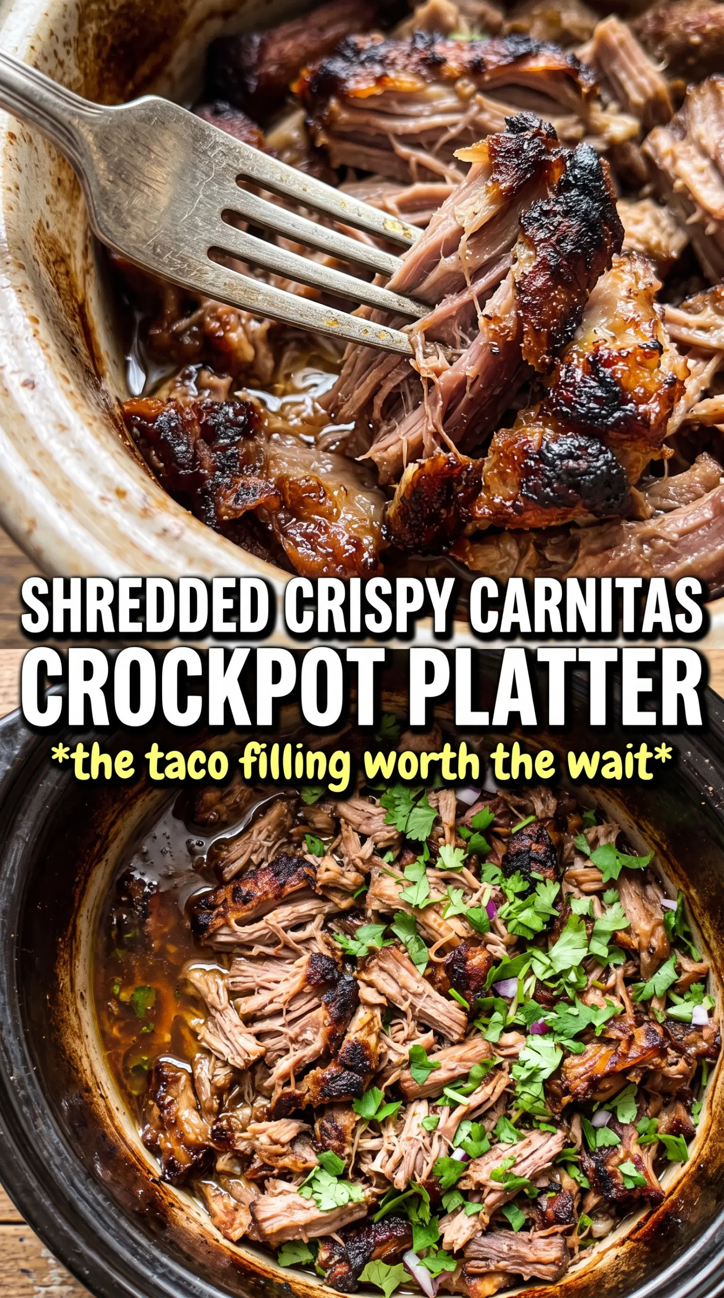 Crockpot Carnitas crispy broiled pork tacos