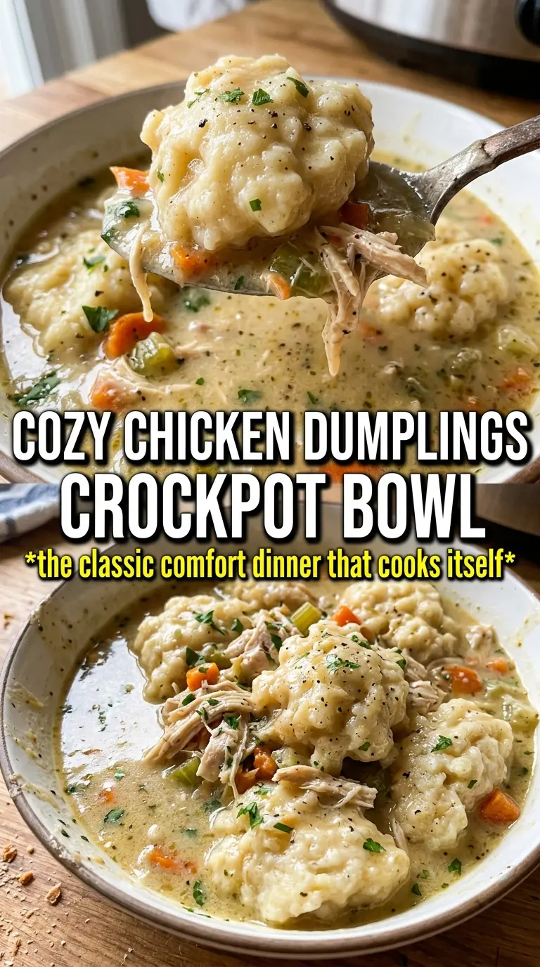Crockpot Chicken and Dumplings creamy fluffy biscuit dumplings