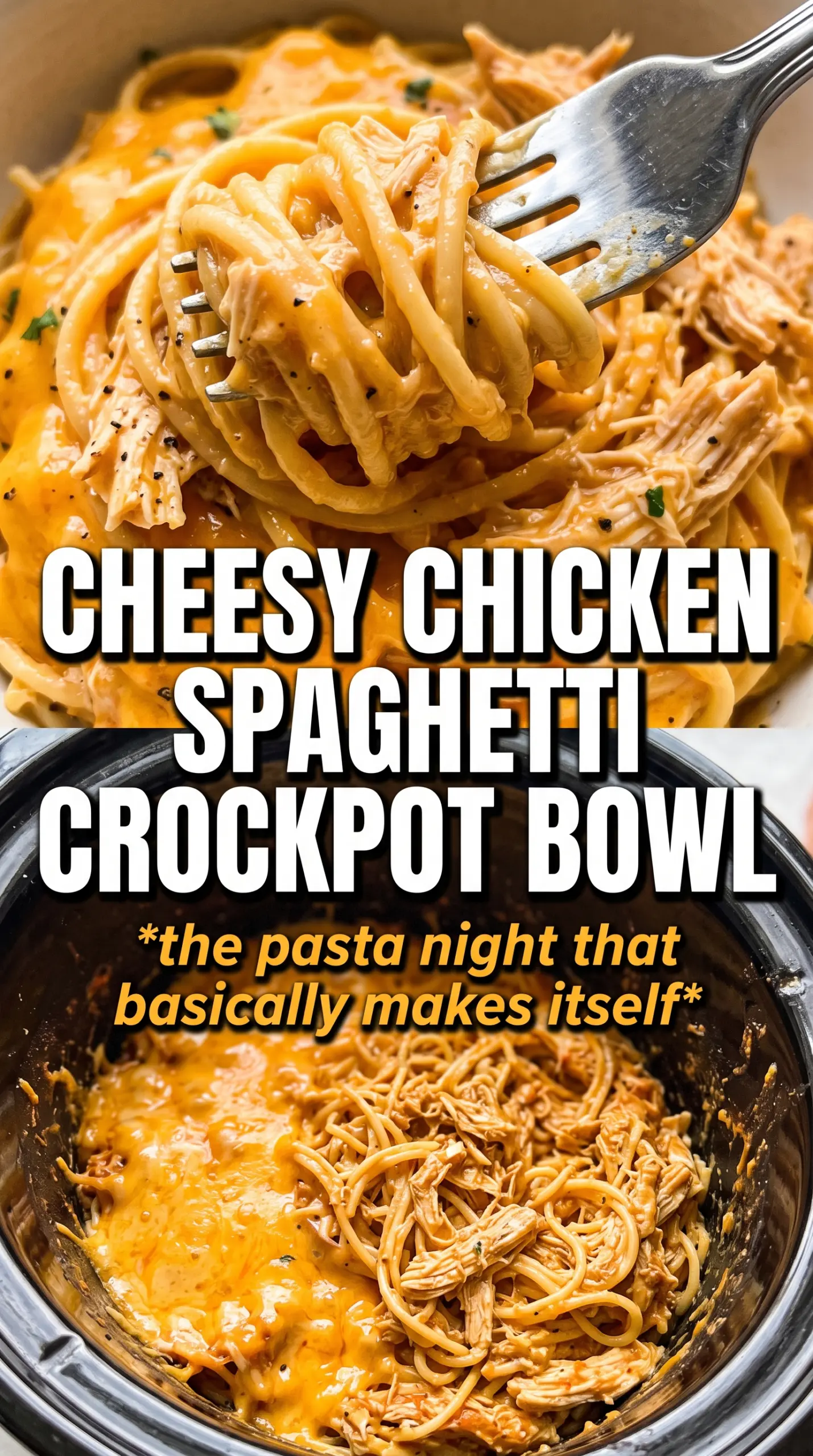 Crockpot Chicken Spaghetti creamy cheesy chicken spaghetti