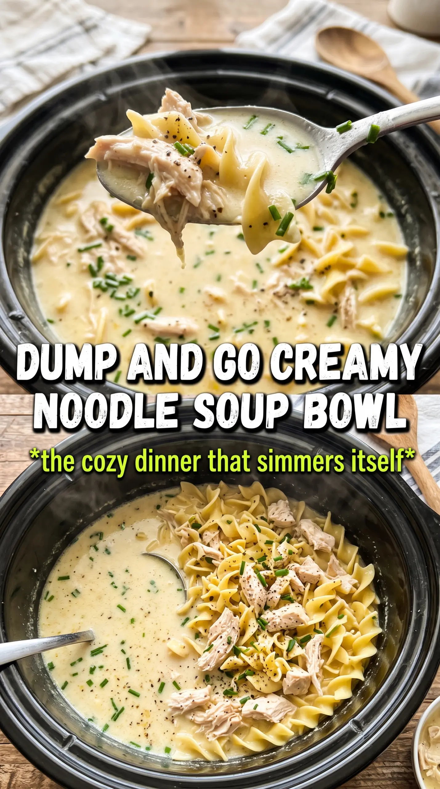Crockpot Creamy Chicken Noodle Soup creamy noodles, shredded chicken, cozy