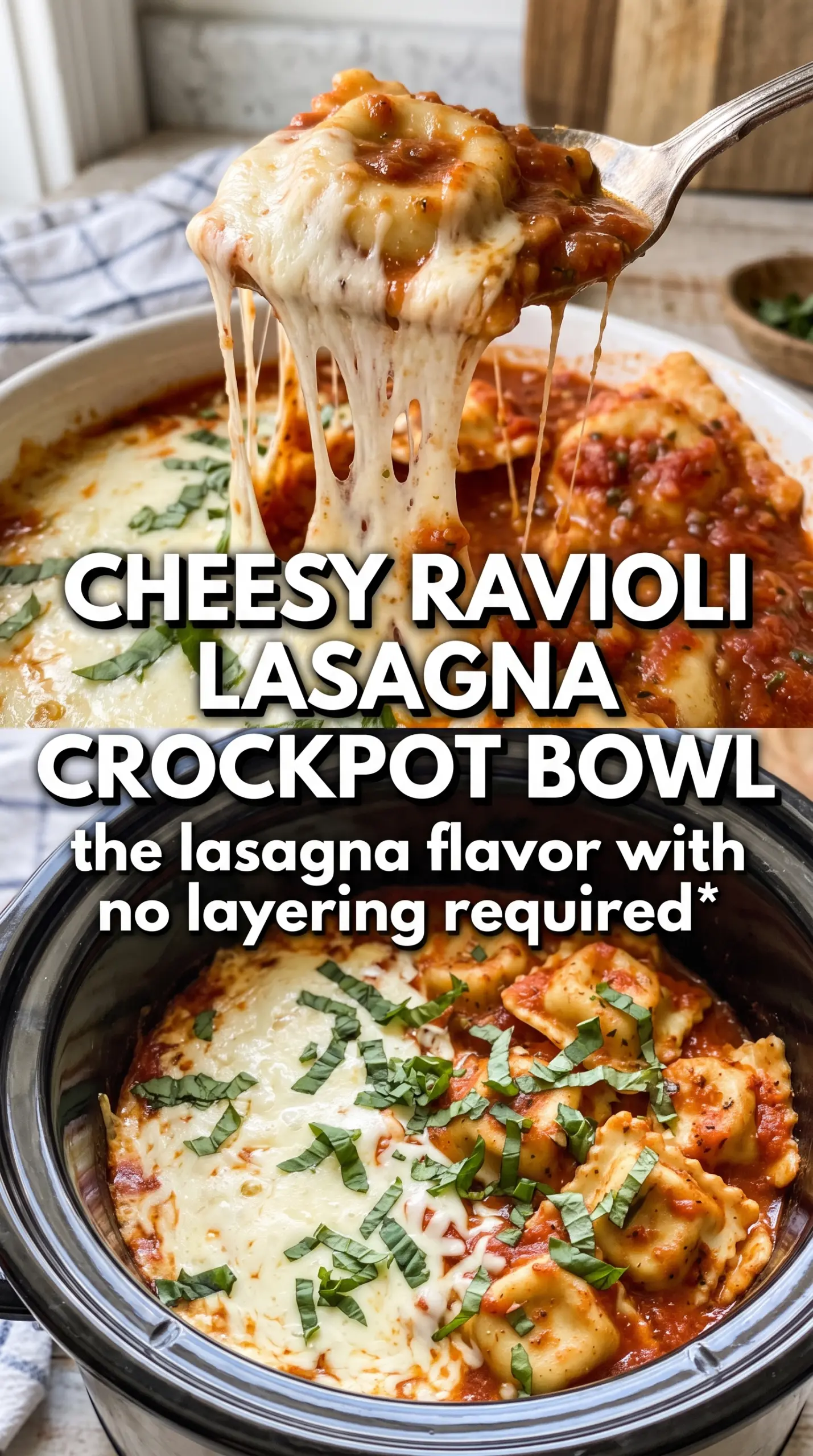 Crockpot Ravioli Lasagna cheesy layered bubbling