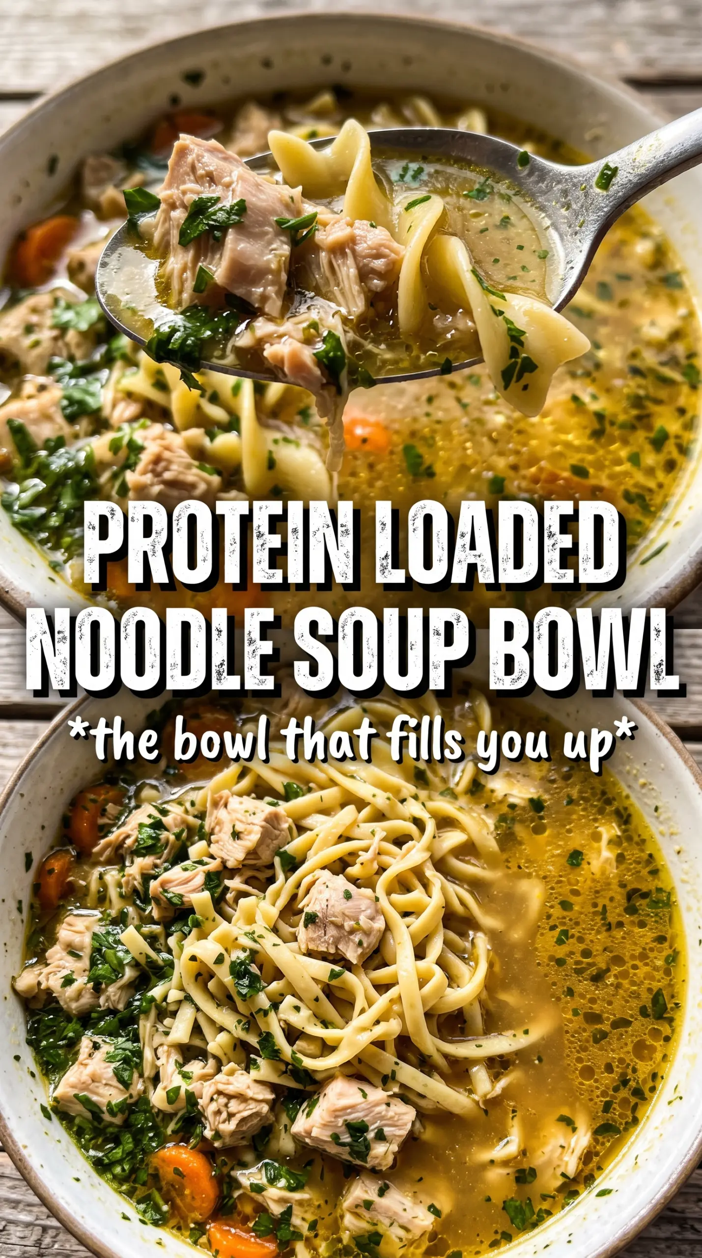 High Protein Chicken Noodle Soup clear broth chickpeas egg noodles