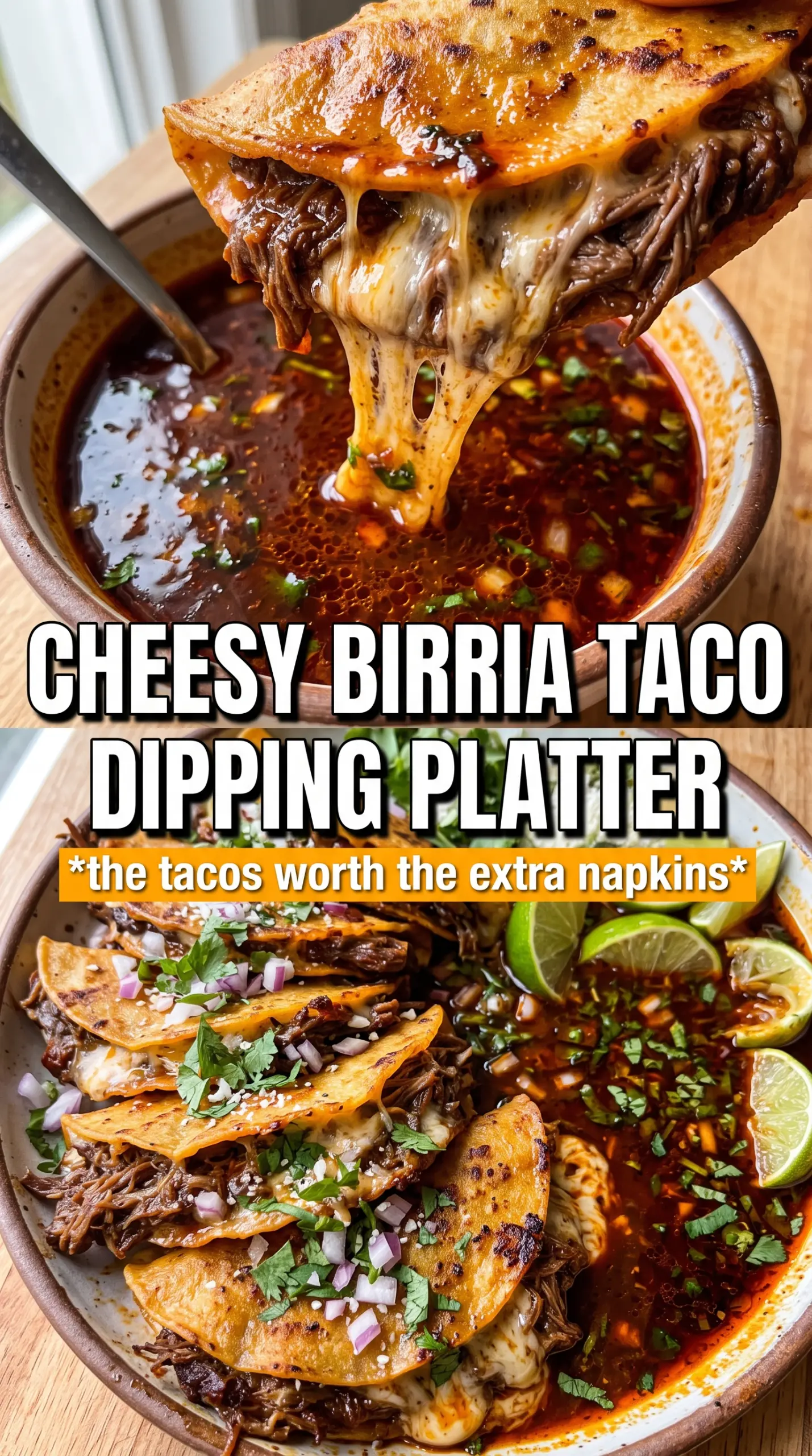 Slow Cooker Birria Tacos cheesy, shredded, saucy