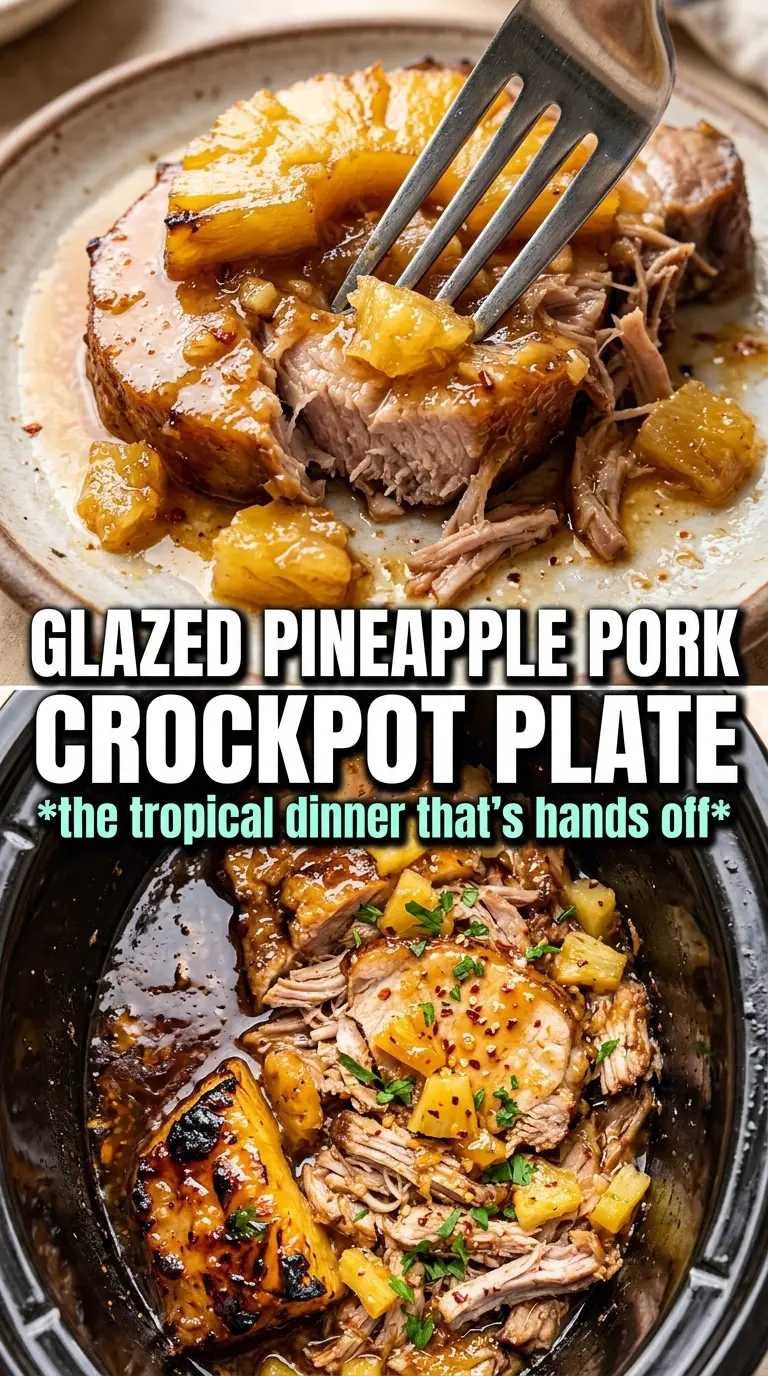 Slow Cooker Pineapple Pork Loin with pineapple-soy glaze, tender slices, glossy finish