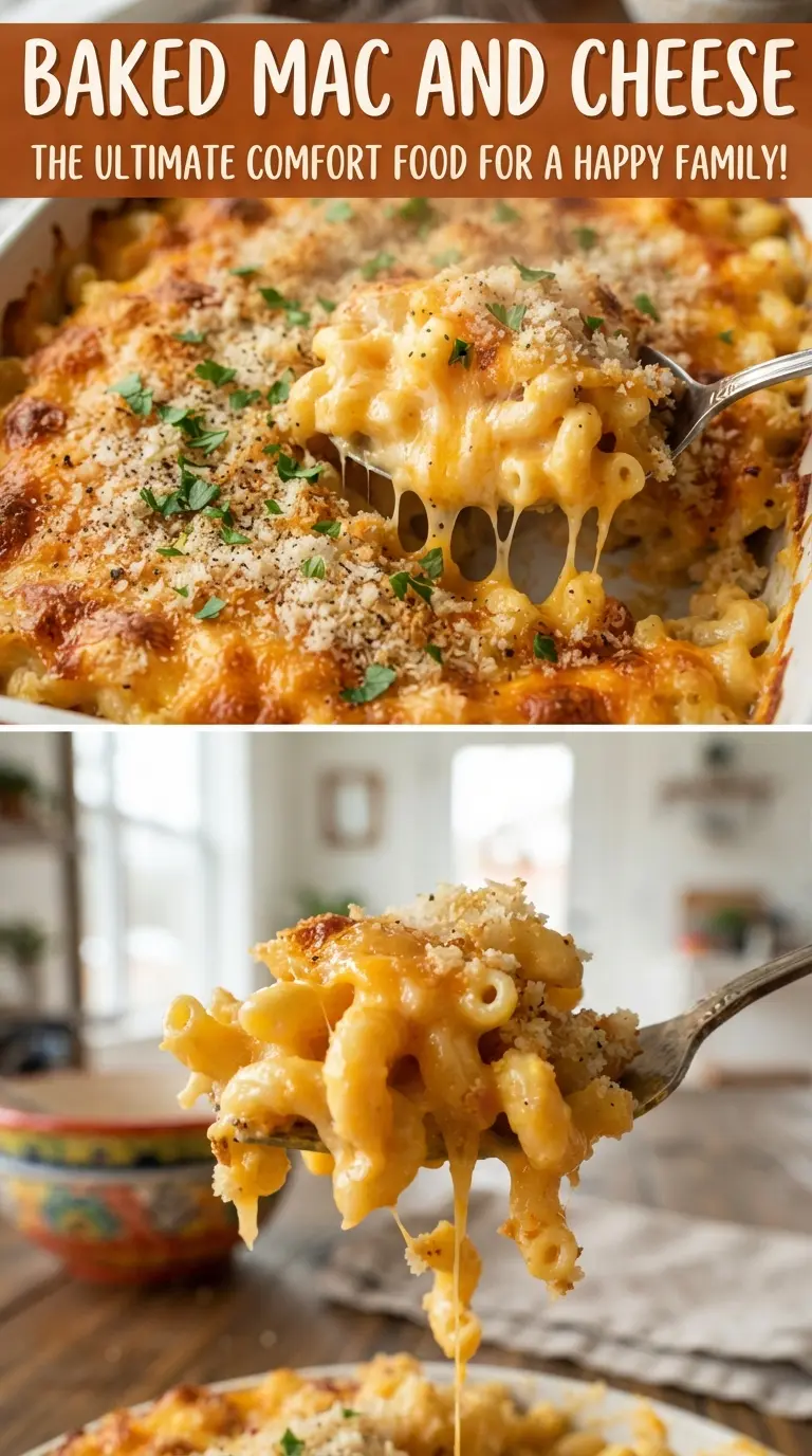 Baked Mac and Cheese creamy golden stretchy