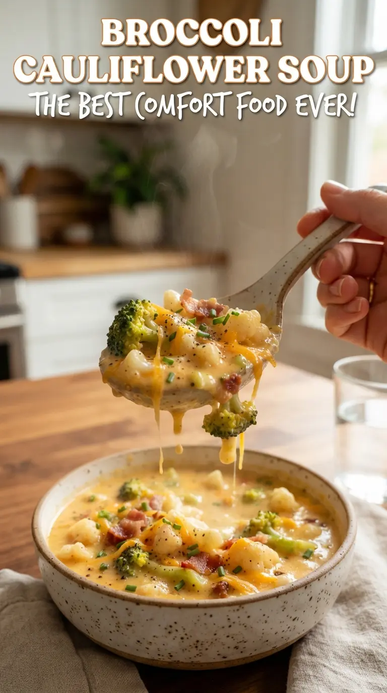 Broccoli cauliflower soup creamy cheddar chives