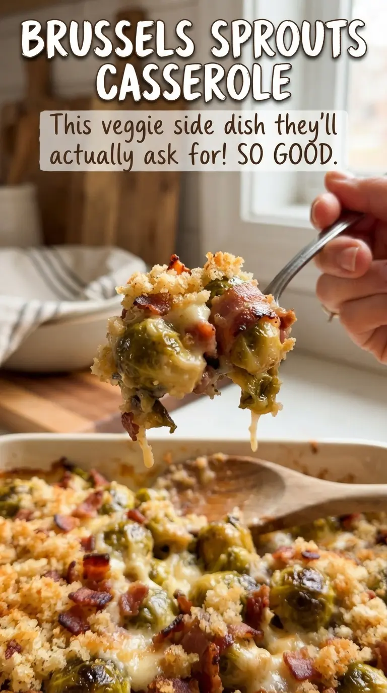 Brussels Sprouts Casserole cheesy golden bacon