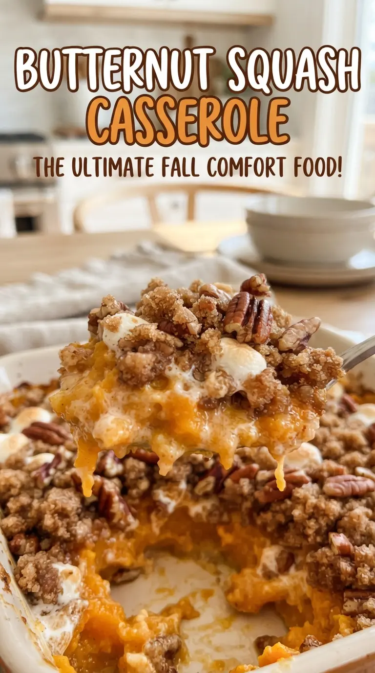 Butternut Squash Casserole creamy pecan topping