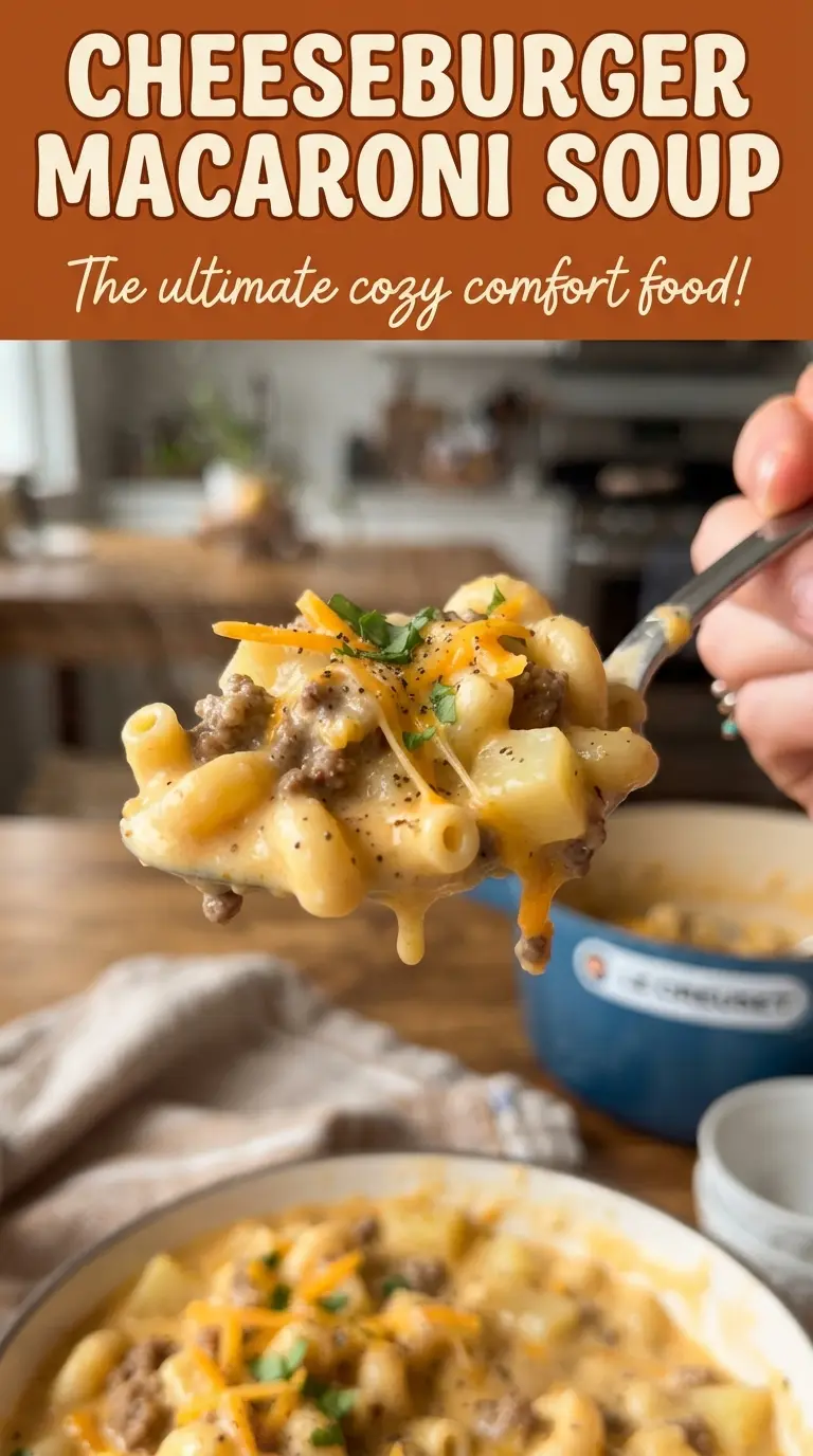Cheeseburger Macaroni Soup creamy hearty pickled