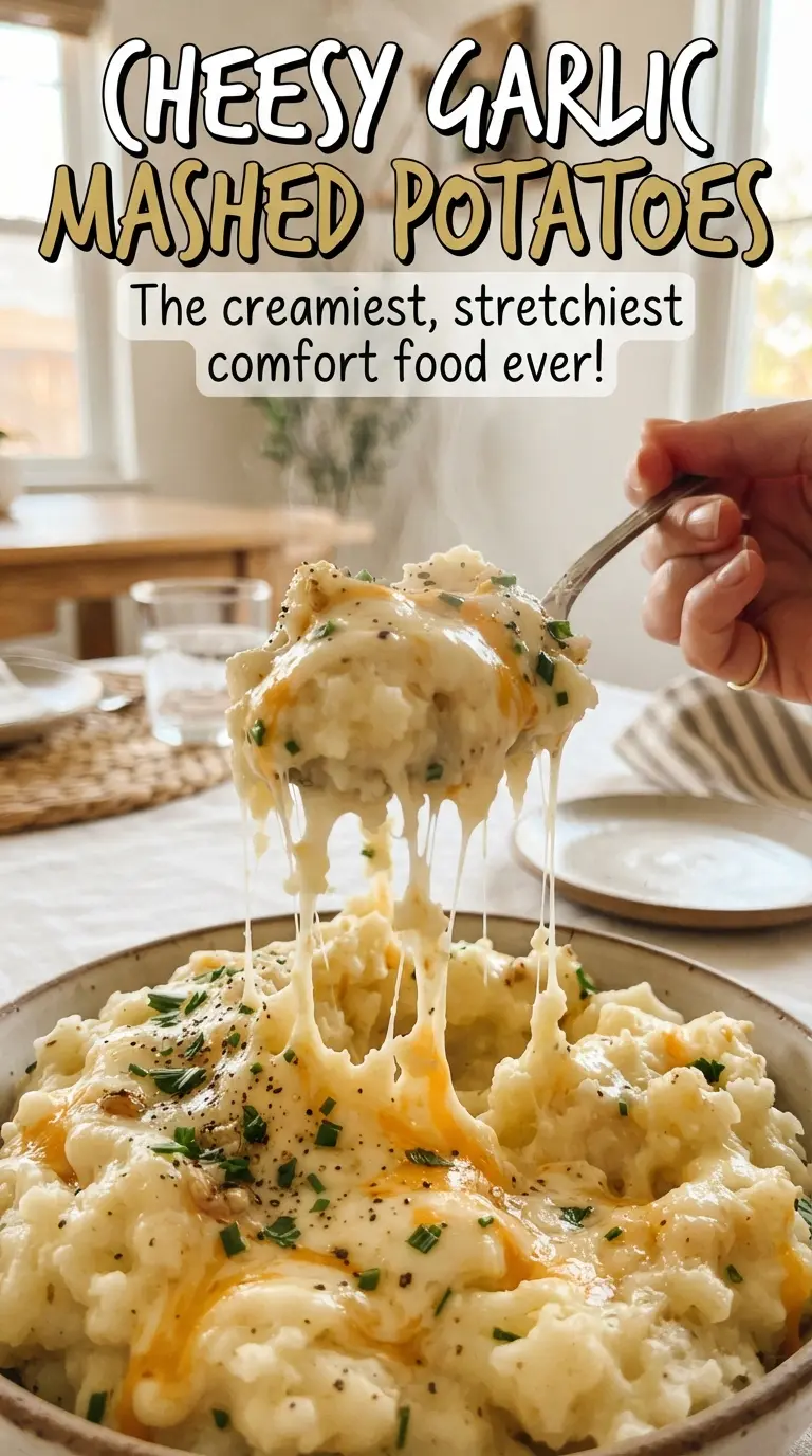 Cheesy Garlic Mashed Potatoes creamy stretchy