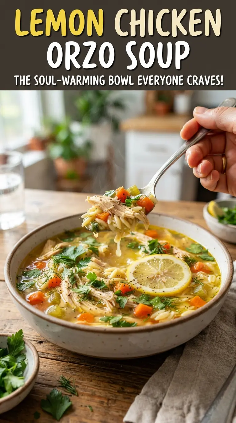 Lemon Chicken Orzo Soup bright lemony broth, shredded chicken, spinach