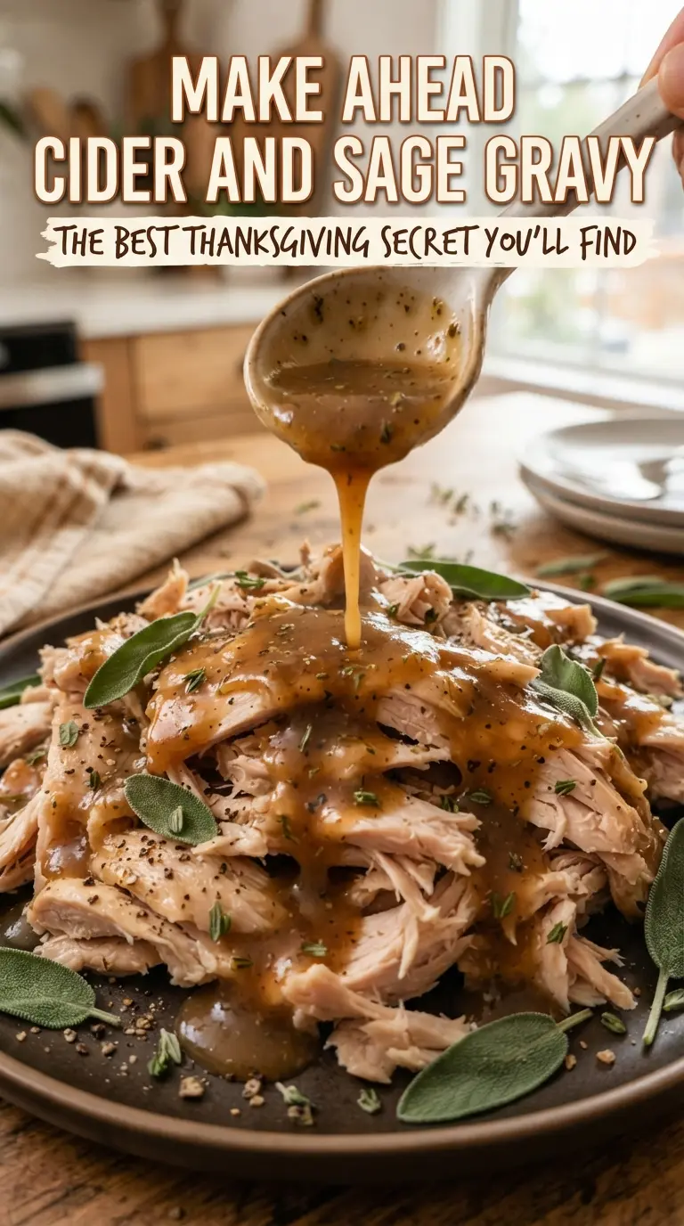 Make Ahead Cider and Sage Gravy glossy amber sage