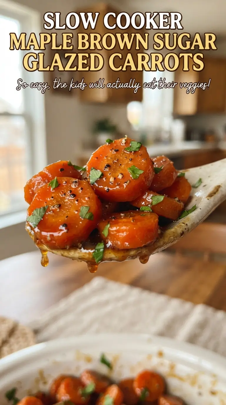 Slow Cooker Maple Brown Sugar Glazed Carrots glossy sticky