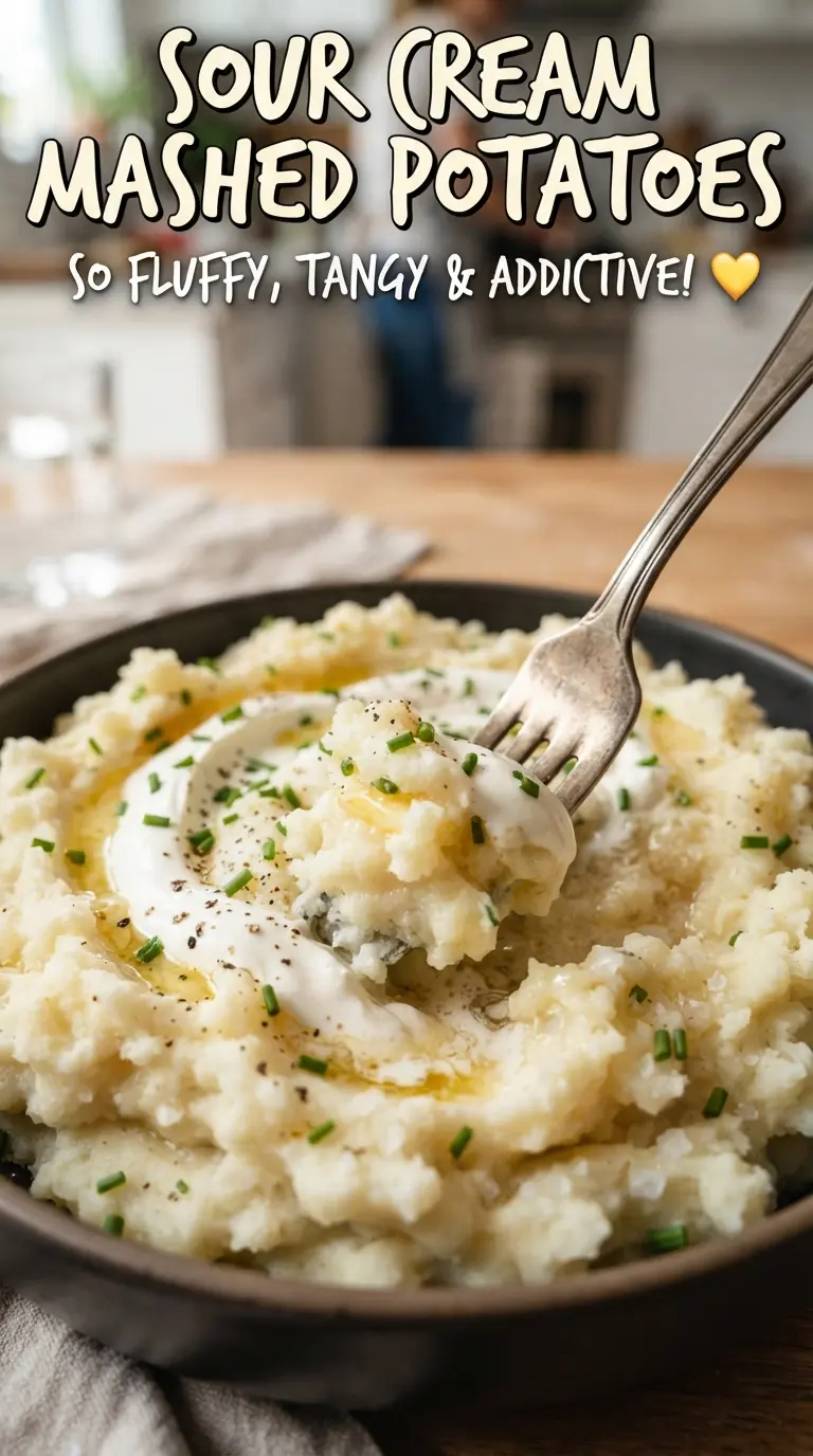 Sour Cream Mashed Potatoes fluffy tangy chive-topped